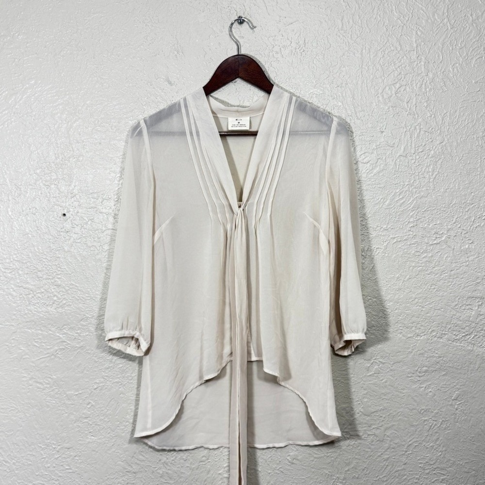 Anthropologie Pins & Needles Sheer Top Md Cream Chiffon Tie Old Money Ballet Art
